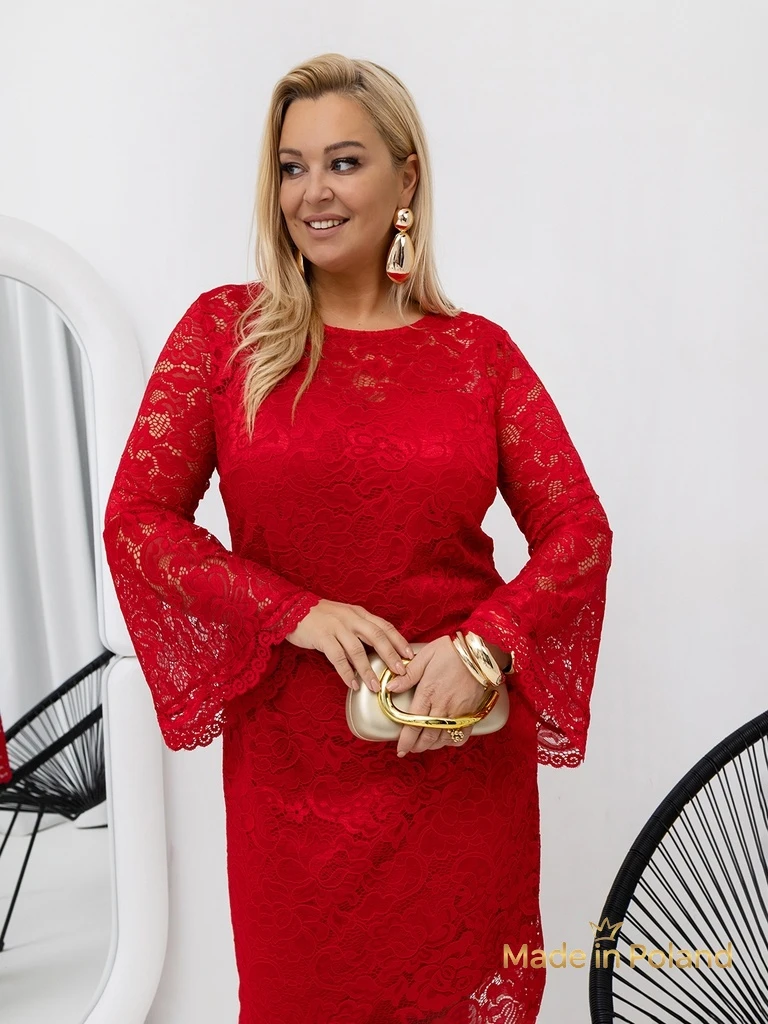 Robe midi en dentelle pour femmes à manches larges Kiss Star