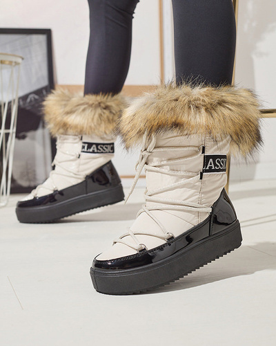 Bottes de neige noires et beiges pour femmes avec fourrure Lilitsa- Footwear