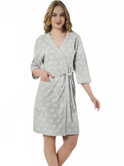 Robe de chambre femme grise avec coeurs - Habillement