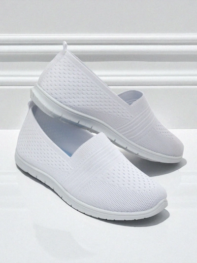 Ballerines blanches pour femmes Ariadne en tissu respirant sur semelle plate