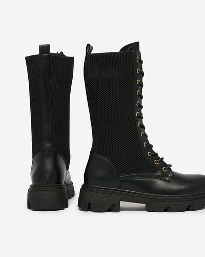 Royalfashion Bottes à talons plats ajourées noires pour femme Kaliffo