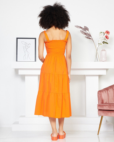 Robe longue pour femme orange à bretelles - Vêtements
