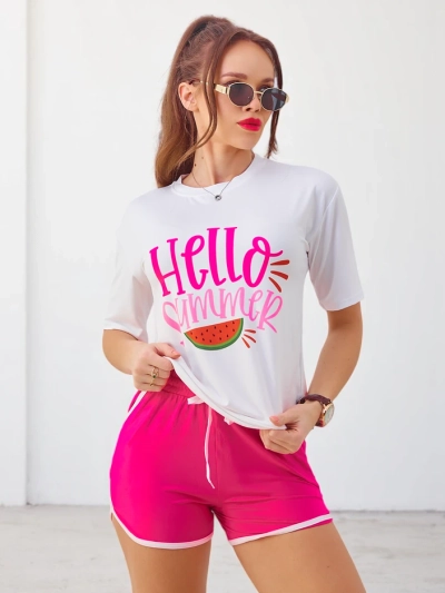 Ensemble de sport Royalfashion pour femmes avec un t-shirt et un short Bonjour Été
