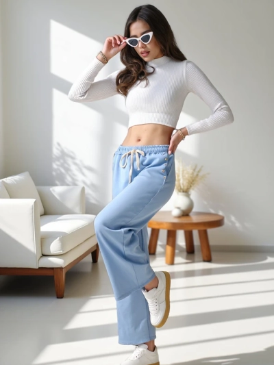 Pantalons de jogging larges pour femmes Royalfashion en viscose avec zirconia