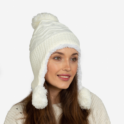 Bonnet isotherme femme blanc à pompons - Accessoires