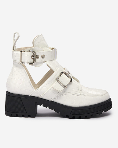 Bottes pour femmes laquées blanches avec découpe et gaufrage Malevib- Footwear