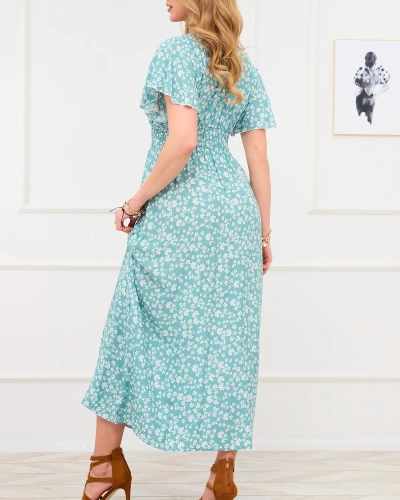 Longue robe verte à motif floral pour femme - Vêtements