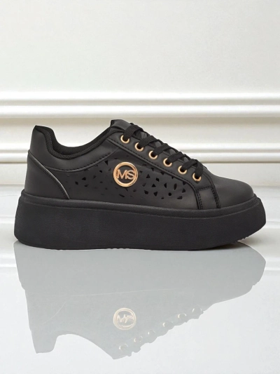 Aurelia Nero - Plateforme noire Royalfashion en cuir écologique, modèle LH201-8