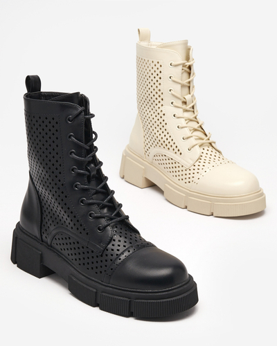 Bottes pour femmes beiges ajourées à talons plats Rolika - Footwear