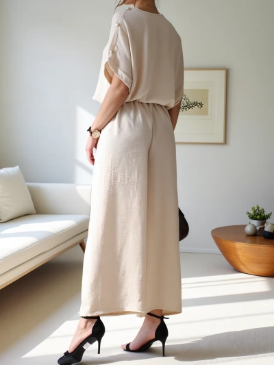 Ensemble décontracté Royalfashion pour femmes avec un haut à manches courtes et un pantalon large