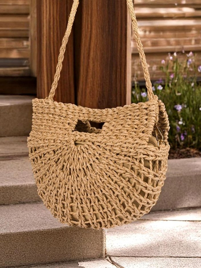 Royalfashion Petit sac à main en paille pour femme Mini Moon Straw