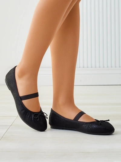 Royalfashion Ballerines brillantes pour femmes avec nœud et élastique Safte
