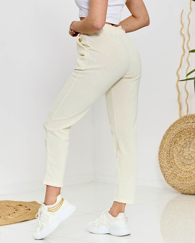 Pantalon large en velours côtelé écru pour femme - Vêtements