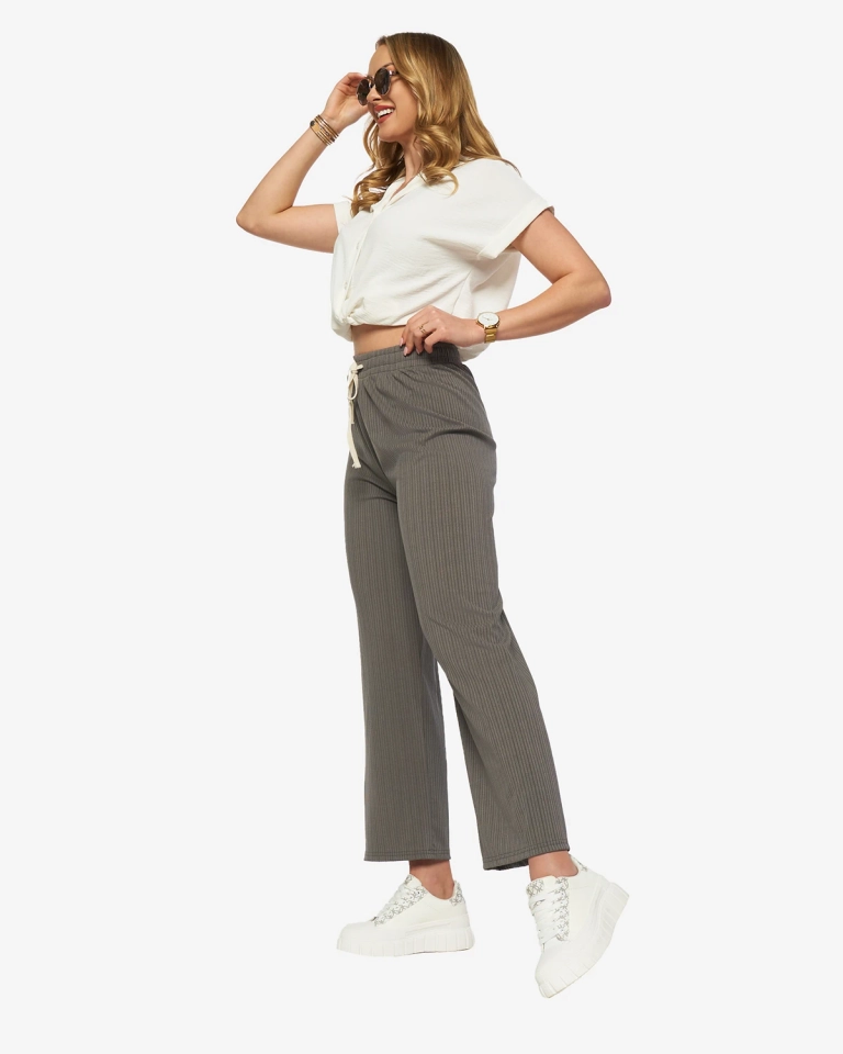 Pantalon côtelé à jambe large pour femme en gris- Vêtements