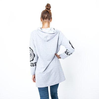 Sweat femme gris avec inscriptions et capuche - Vêtements