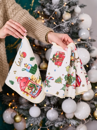 Ensemble de vacances Royalfashion de 4 torchons de cuisine Joyeux Noël