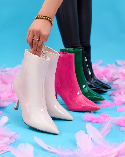 Royalfashion Bottes à talon de canard laqué beige pour femmes Elegant Classy
