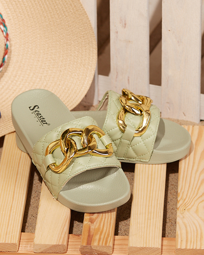 Chaussons matelassés vert femme avec chaîne dorée Eteris - Footwear