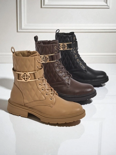 Bottines matelassées pour femmes en cuir écologique Sable Rose