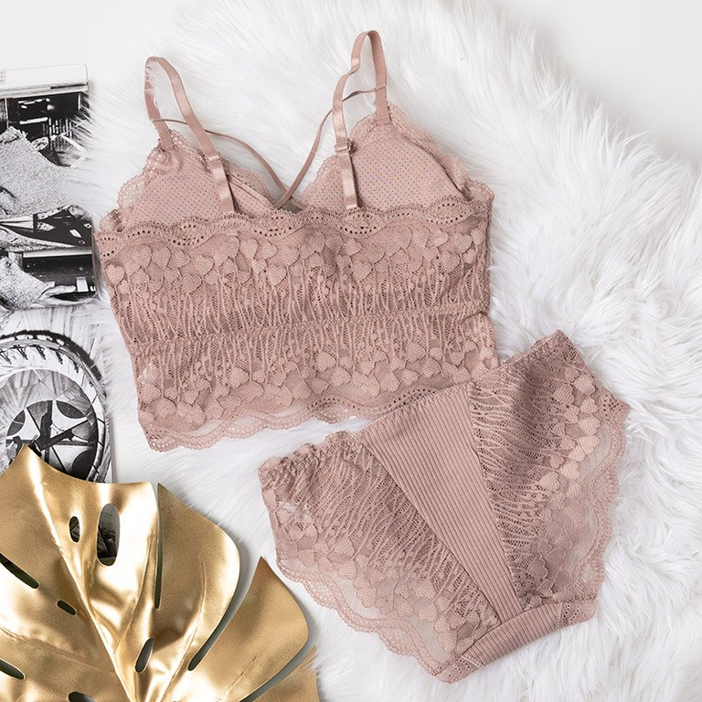 Ensemble lingerie femme rose foncé avec dentelle - Sous-vêtements