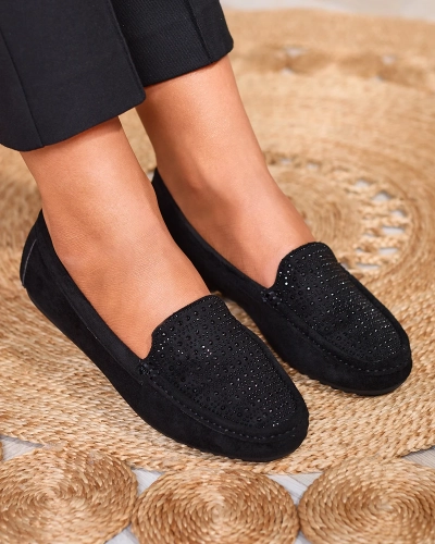 Mocassins noirs pour femme avec zircons Bretika - Footwear