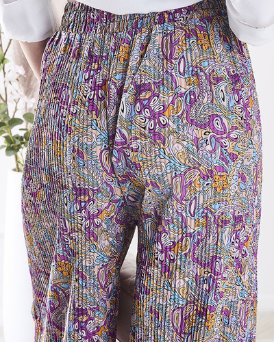 Pantalon à motifs pour femmes à jambes larges en violet- Vêtements
