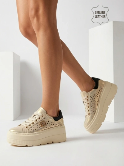 Baskets de sport ajourées en cuir naturel pour femmes Atelle