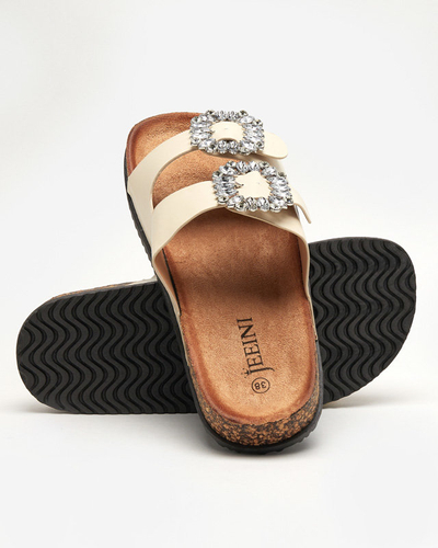 Pantoufles pour femmes beiges avec fermoirs Oterina - Footwear
