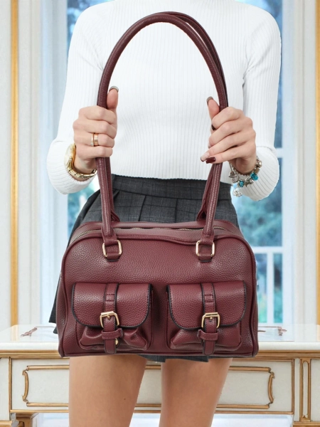 Sac à main shopper pour femmes en cuir écologique avec poches Aveline