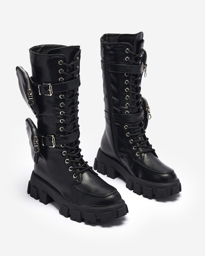 Bottes de travail noires avec sachets décoratifs sur la tige Sello- Footwear