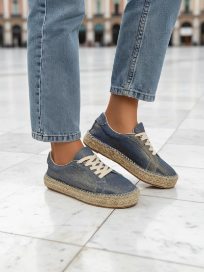Aurelia Denim Espadrillos – sneakers pour femmes à talon plat et en tissu