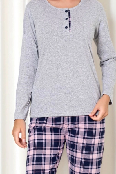 Pyjama en coton pour femmes Royalfashion avec pantalon à carreaux