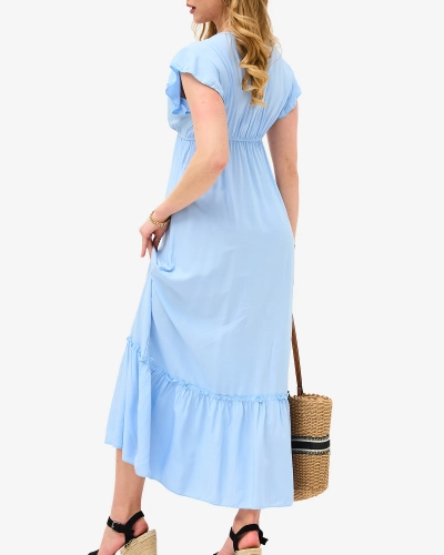 Robe longue bleue à dentelle pour femme - Vêtements