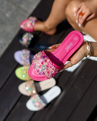 Royalfashion Tongs femme fuchsia avec cristaux colorés Bling Breeze