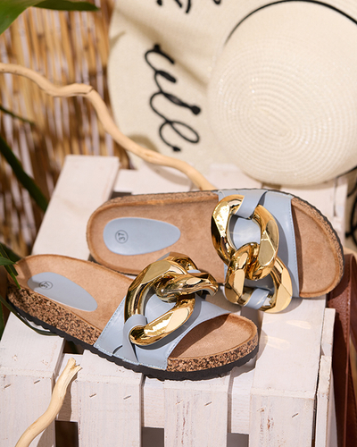 Chaussons bleus pour dames avec décoration Sofig- Footwear