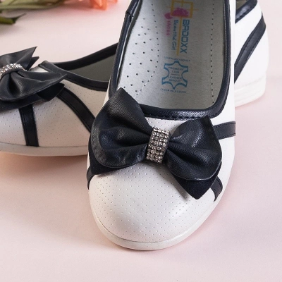 Ballerines enfant blanc et bleu marine avec nœud Portia - Chaussures
