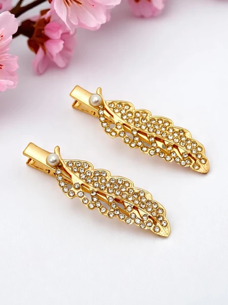 Royalfashion Barrette avec strass en forme de feuille Crystal Leaf