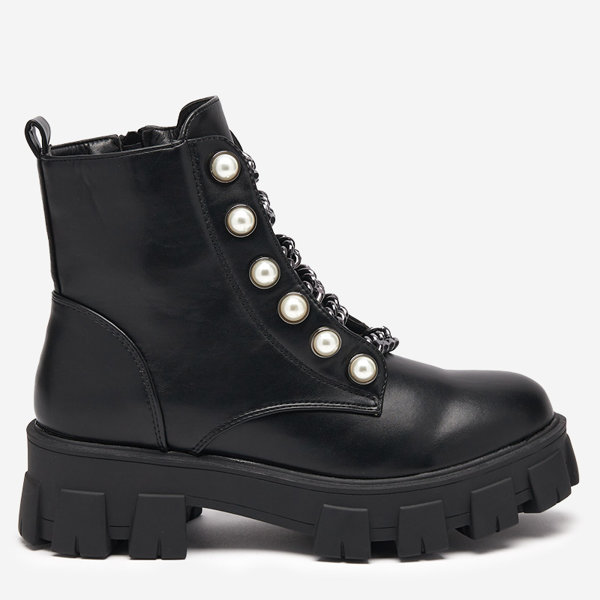 OUTLET Bottes noires pour femmes avec perles Sadoqy- Footwear