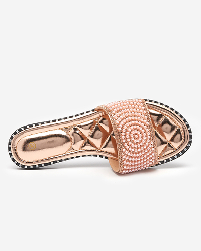 Chaussons pour femme rose et or avec ornements Ahaio - Chaussures