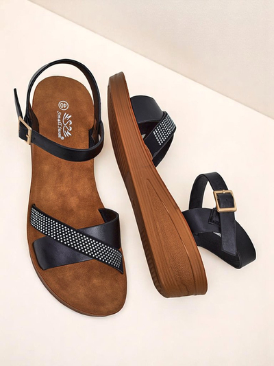 Sandales compensées pour femme Royalfashion avec strass Allona