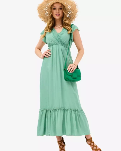 Robe longue verte à dentelle pour femme - Vêtements