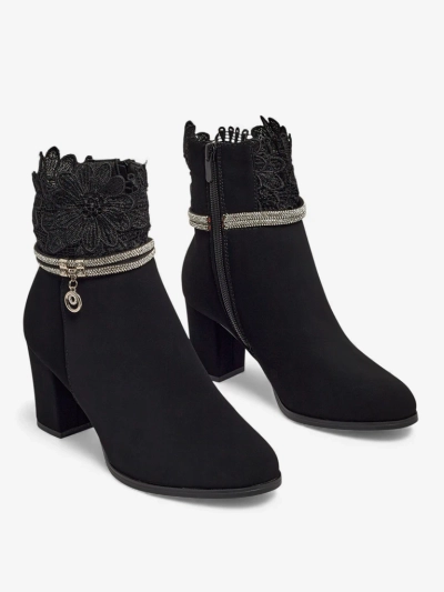 Bottines femme en cuir écologique à talons épais avec dentelle Kastrelle