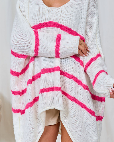Royalfashion Pull long rayé écru pour femme