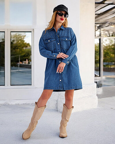 Royalfashion Mini robe a'la denim en coton pour femme