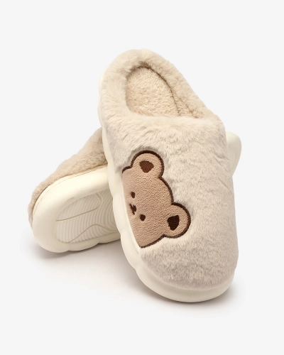 Royalfashion Pantoufles en fourrure pour femme avec ours en peluche en gris clair Fetemes
