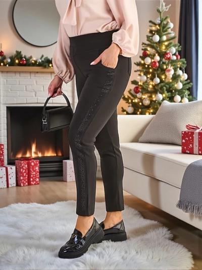 Pantalon pour Femmes Cassandra Noir en Tissu Élégant pour l'Automne