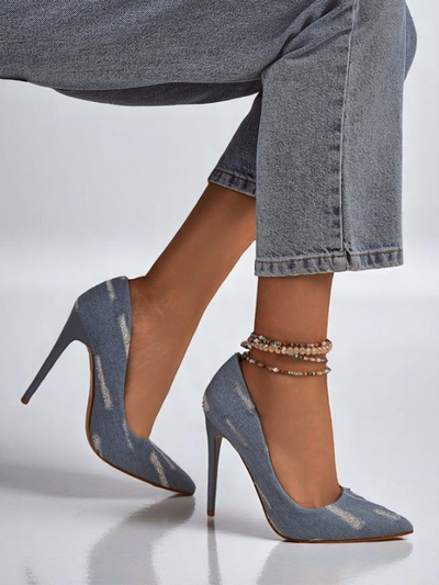 Royalfashion Escarpins à talons hauts pour femme en denim chic