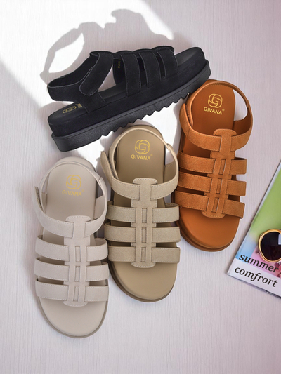 Sandales Royalfashion - Caligae Beige Daim sur Plateforme - Idéales pour l'Été et le Printemps