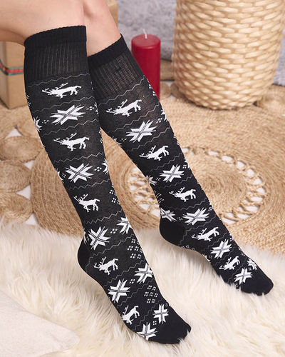 Chaussettes longues de Noël noires pour femmes - Sous-vêtements