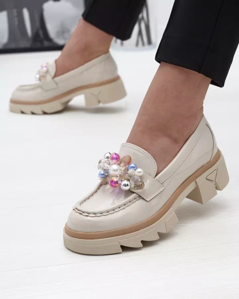 Mocassins beige laqué pour femmes Geloppa- Footwear